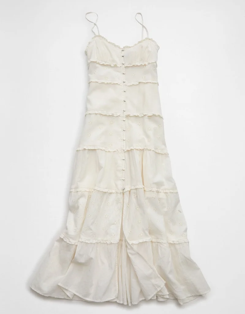 American Eagle AE Button-Up Ruffle Midi Dress